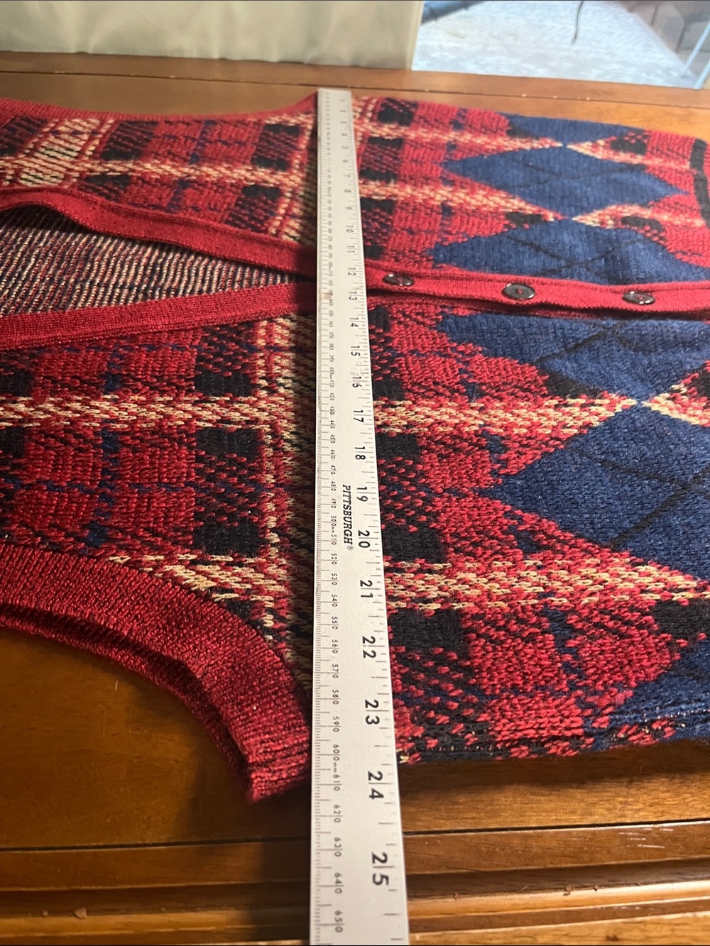 VTG Jantzen Red, Navy & Cream Plaid Knit Button Vest Large - Picture 3 of 5